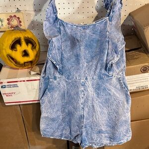 Peach Love California Light Blue Denim Romper